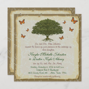 Monarch and Oak Tree Rustic Wedding Invitations