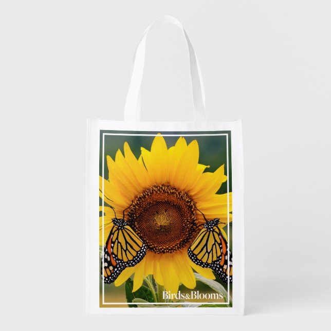 Monarch Butterfies on Sunflower Reusable Grocery Bag (Front)