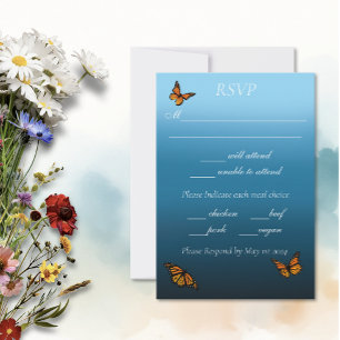 Monarch Butterflies Blue Ombre RSVP Card