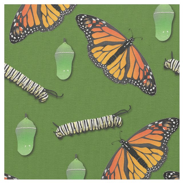 Monarch Butterflies Caterpillars Fabric (Close Up)