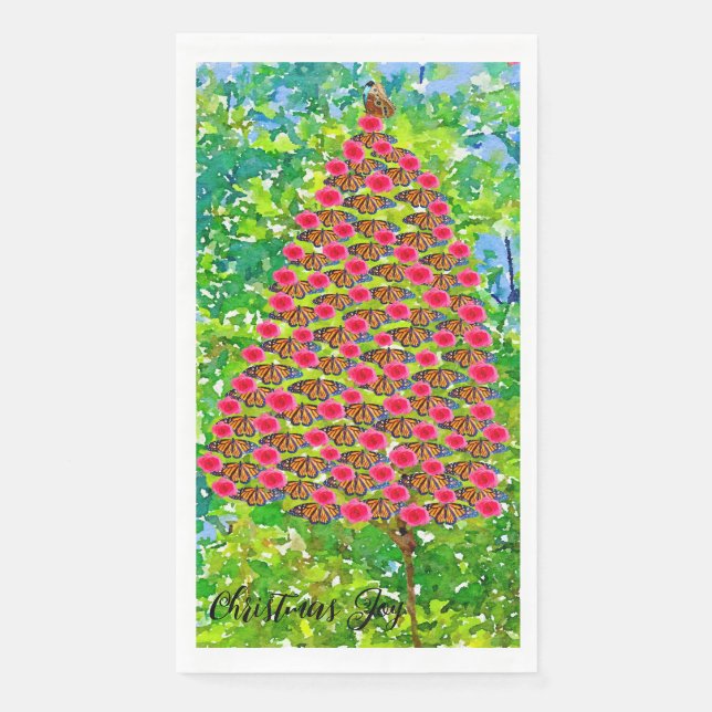 Monarch Butterflies Christmas Tree Paper Guest Towels (Front)