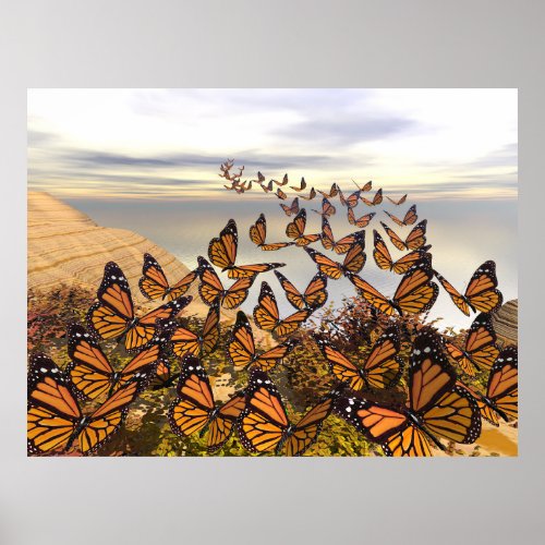 Monarch Butterflies Crossing Lake Erie Poster