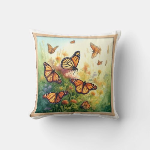 Monarch Butterflies in the Meadow REF272 _ Waterco Throw Pillow