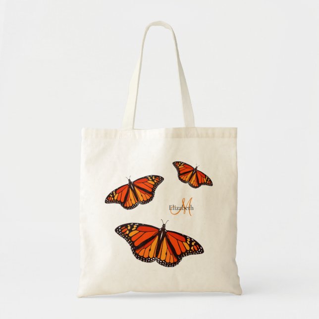 Monarch butterflies monogrammed tote bag (Front)