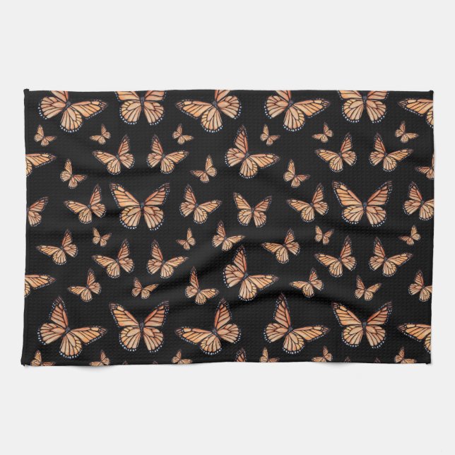 Monarch Butterflies on Black Kitchen Towel (Horizontal)