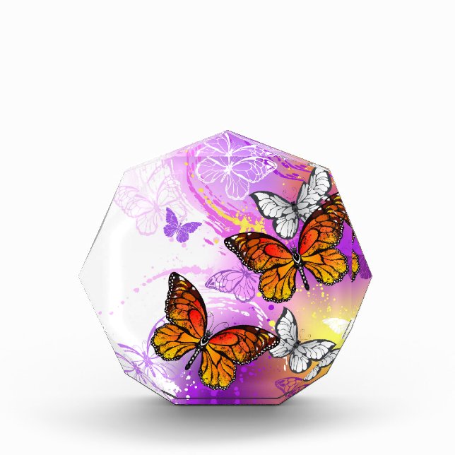 Monarch Butterflies on Purple Background Acrylic Award (Front)