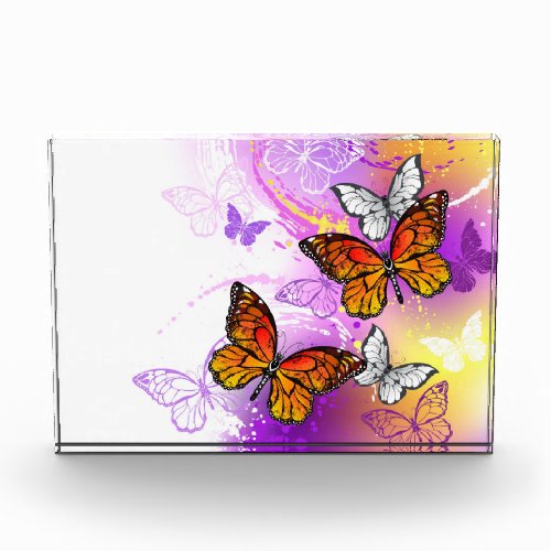 Monarch Butterflies on Purple Background Acrylic Award