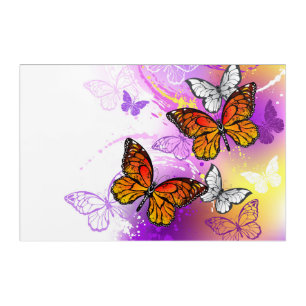 Monarch Butterflies on Purple Background Acrylic Print