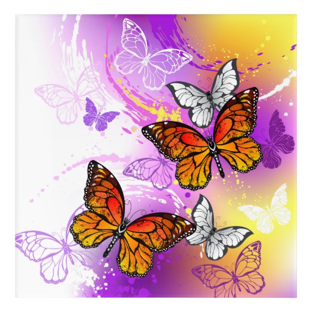 Monarch Butterflies on Purple Background Acrylic Print (Front)