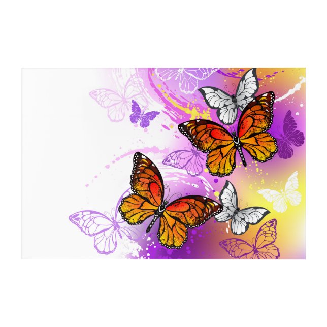 Monarch Butterflies on Purple Background Acrylic Print (Front)