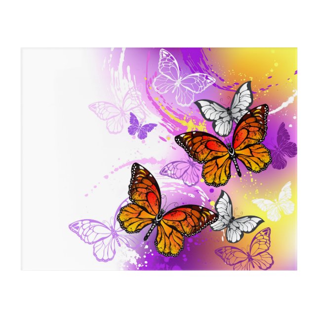 Monarch Butterflies on Purple Background Acrylic Print (Front)