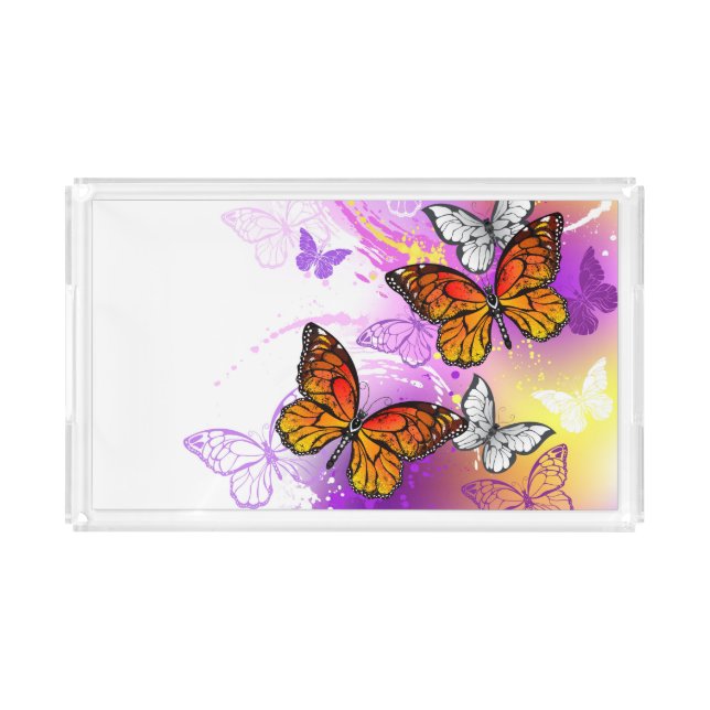 Monarch Butterflies on Purple Background Acrylic Tray (Front)