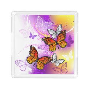 Monarch Butterflies on Purple Background Acrylic Tray