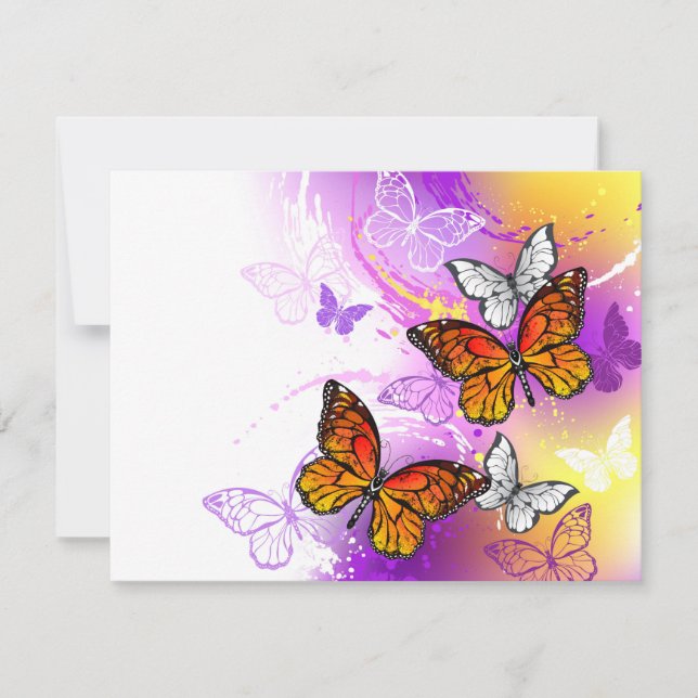 Monarch Butterflies on Purple Background Announcement (Front)