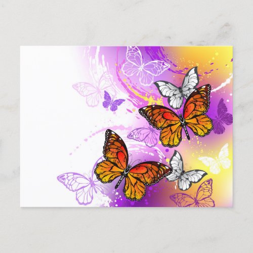 Monarch Butterflies on Purple Background Announcement Postcard