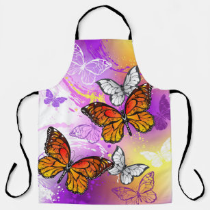 Monarch Butterflies on Purple Background Apron
