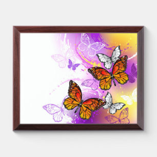 Monarch Butterflies on Purple Background Award Plaque