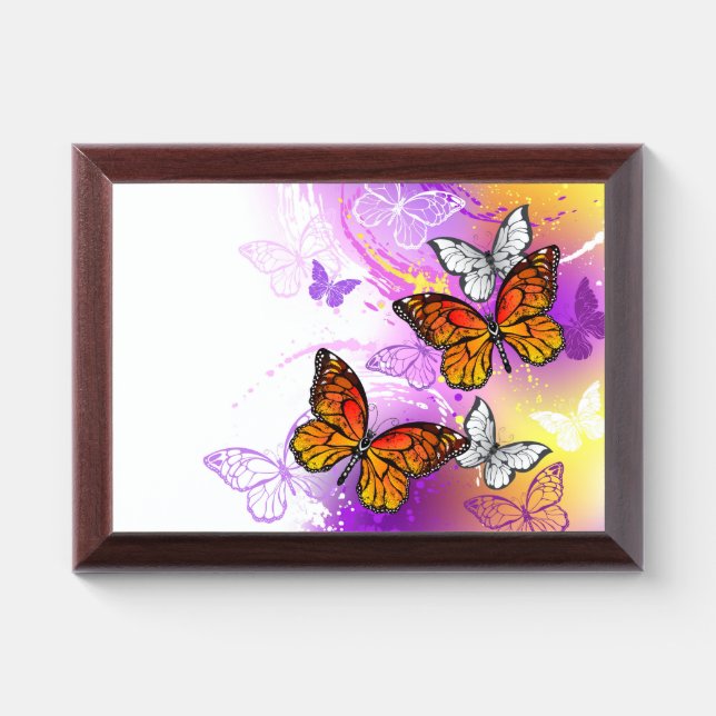 Monarch Butterflies on Purple Background Award Plaque (Horizontal)
