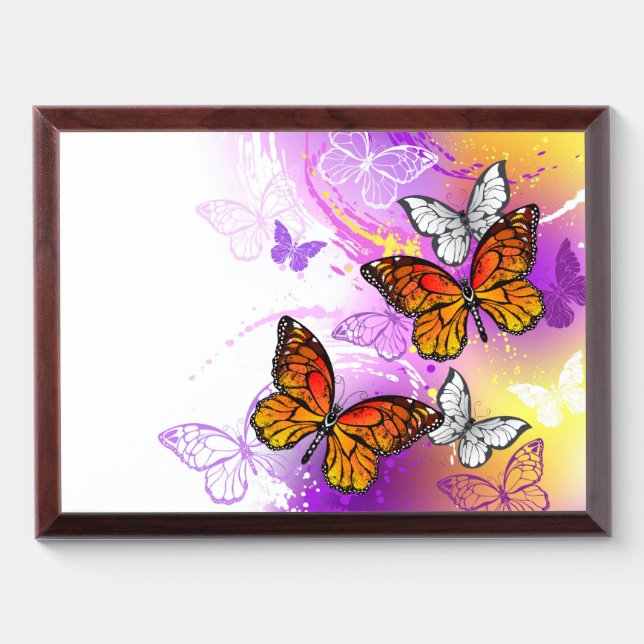 Monarch Butterflies on Purple Background Award Plaque (Horizontal)