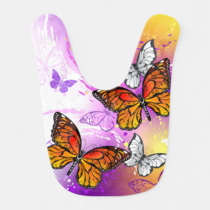 Monarch Butterflies on Purple Background Baby Bib
