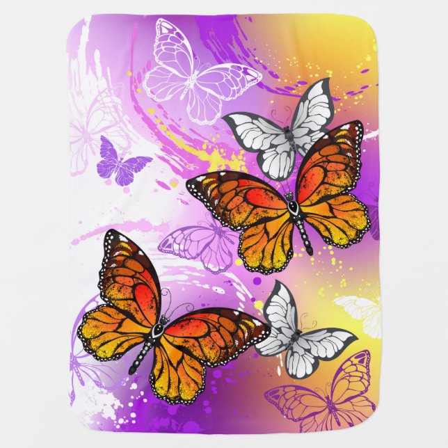 Monarch Butterflies on Purple Background Baby Blanket (Front)