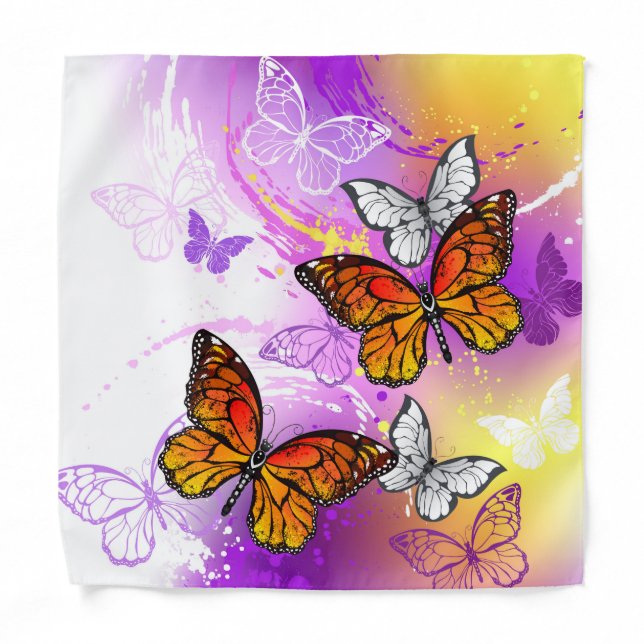 Monarch Butterflies on Purple Background Bandana (Front)