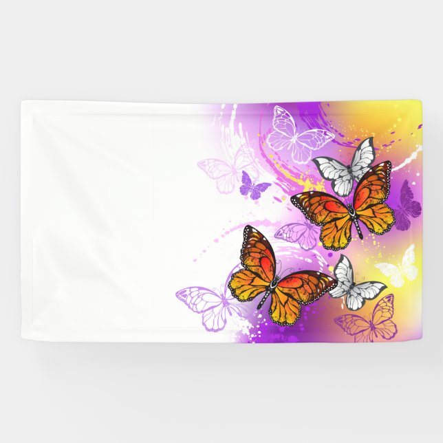 Monarch Butterflies on Purple Background Banner (Horizontal)