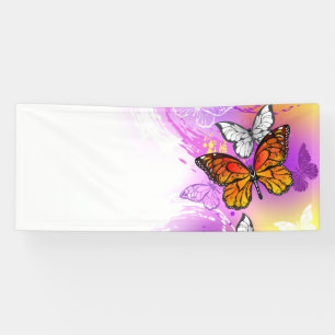 Monarch Butterflies on Purple Background Banner