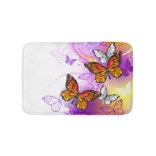 Monarch Butterflies on Purple Background Bath Mat