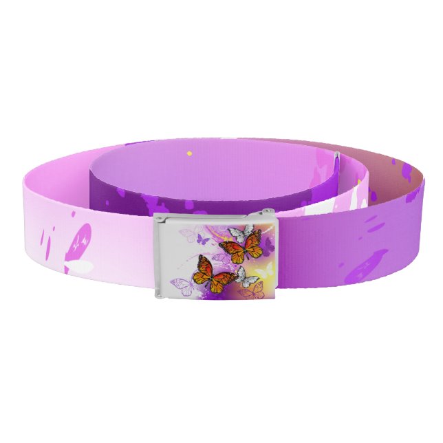 Monarch Butterflies on Purple Background Belt (Coil)