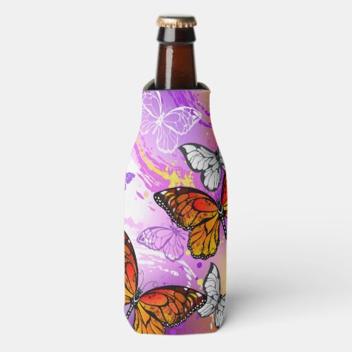 Monarch Butterflies on Purple Background Bottle Cooler