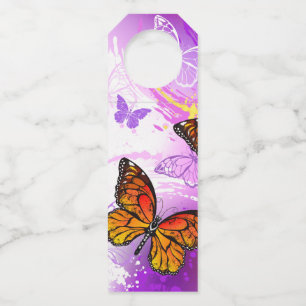 Monarch Butterflies on Purple Background Bottle Hanger Tag