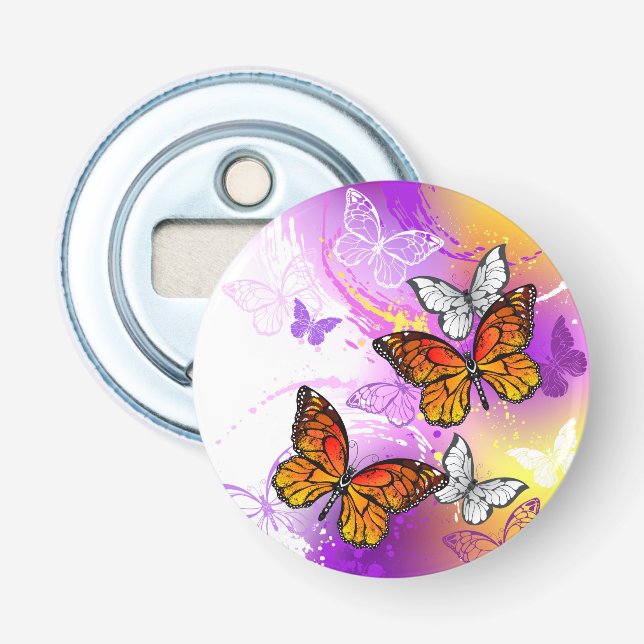 Monarch Butterflies on Purple Background Bottle Opener (Front)