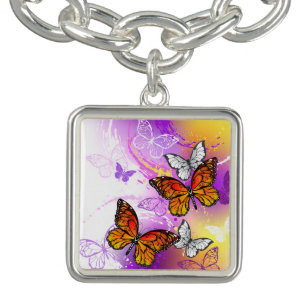 Monarch Butterflies on Purple Background Bracelet