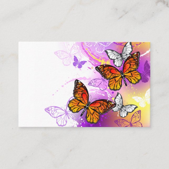 Monarch Butterflies on Purple Background Business Card (Front)