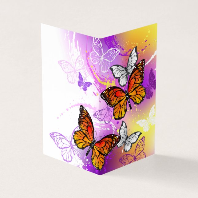 Monarch Butterflies on Purple Background Business Card (Outside)