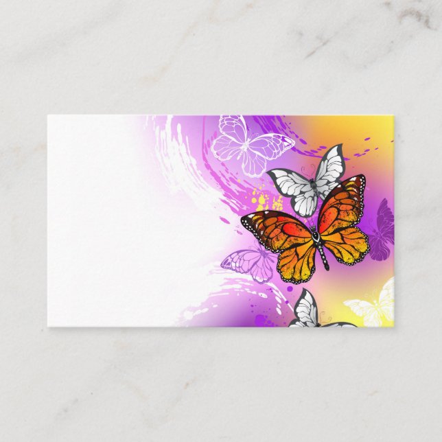 Monarch Butterflies on Purple Background Business Card (Front)