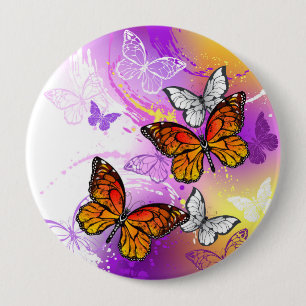 Monarch Butterflies on Purple Background Button