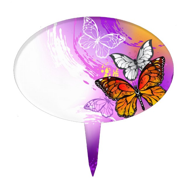 Monarch Butterflies on Purple Background Cake Topper (Front)