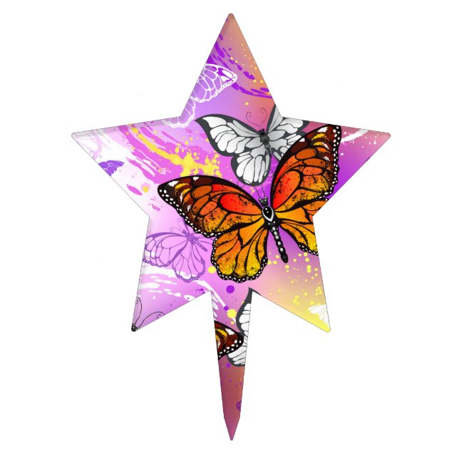 Monarch Butterflies on Purple Background Cake Topper (Front)