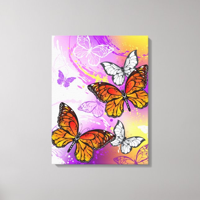 Monarch Butterflies on Purple Background Canvas Print (Front)