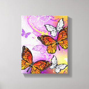 Monarch Butterflies on Purple Background Canvas Print