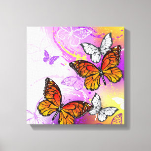 Monarch Butterflies on Purple Background Canvas Print