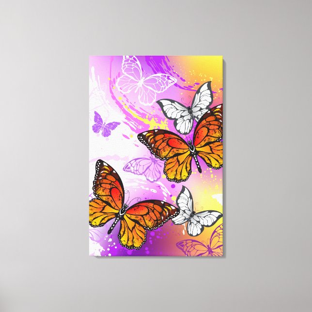 Monarch Butterflies on Purple Background Canvas Print (Front)