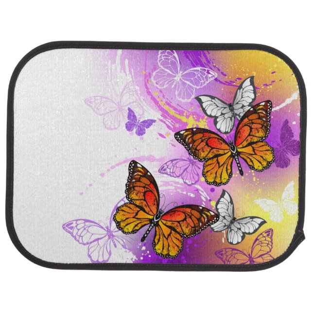 Monarch Butterflies on Purple Background Car Floor Mat (Rear)