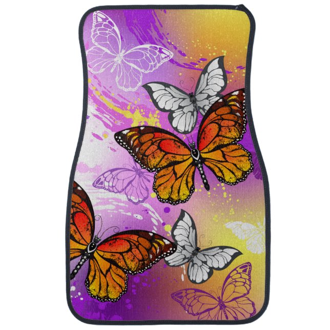 Monarch Butterflies on Purple Background Car Floor Mat (Front)