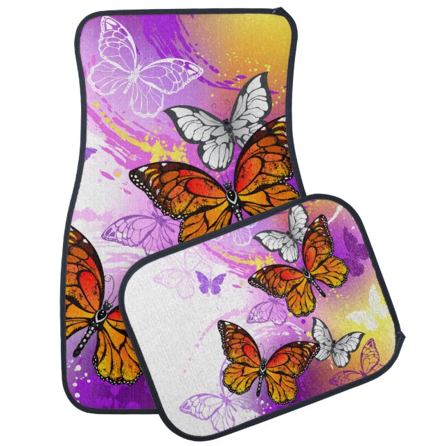 Monarch Butterflies on Purple Background Car Floor Mat (Set)