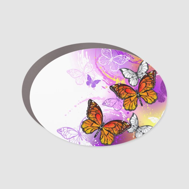 Monarch Butterflies on Purple Background Car Magnet (Front)