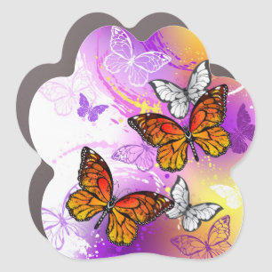 Monarch Butterflies on Purple Background Car Magnet