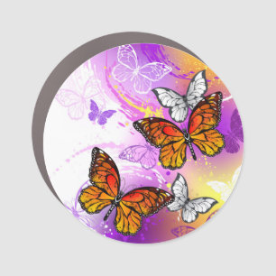 Monarch Butterflies on Purple Background Car Magnet